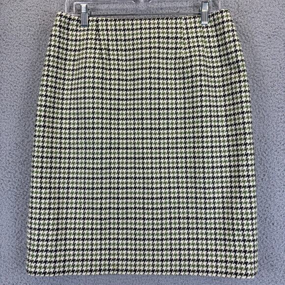 Talbots Dresses & Skirts - Talbots Skirt 12 Houndstooth Academia Preppy Office Wool Pencil Lined VTG Green